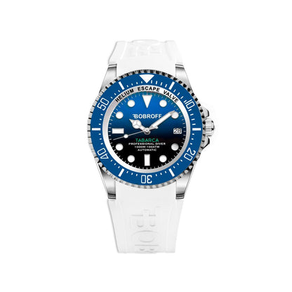 Bobroff Tabarca Men's Automatic Diver Watch – White Rubber Strap