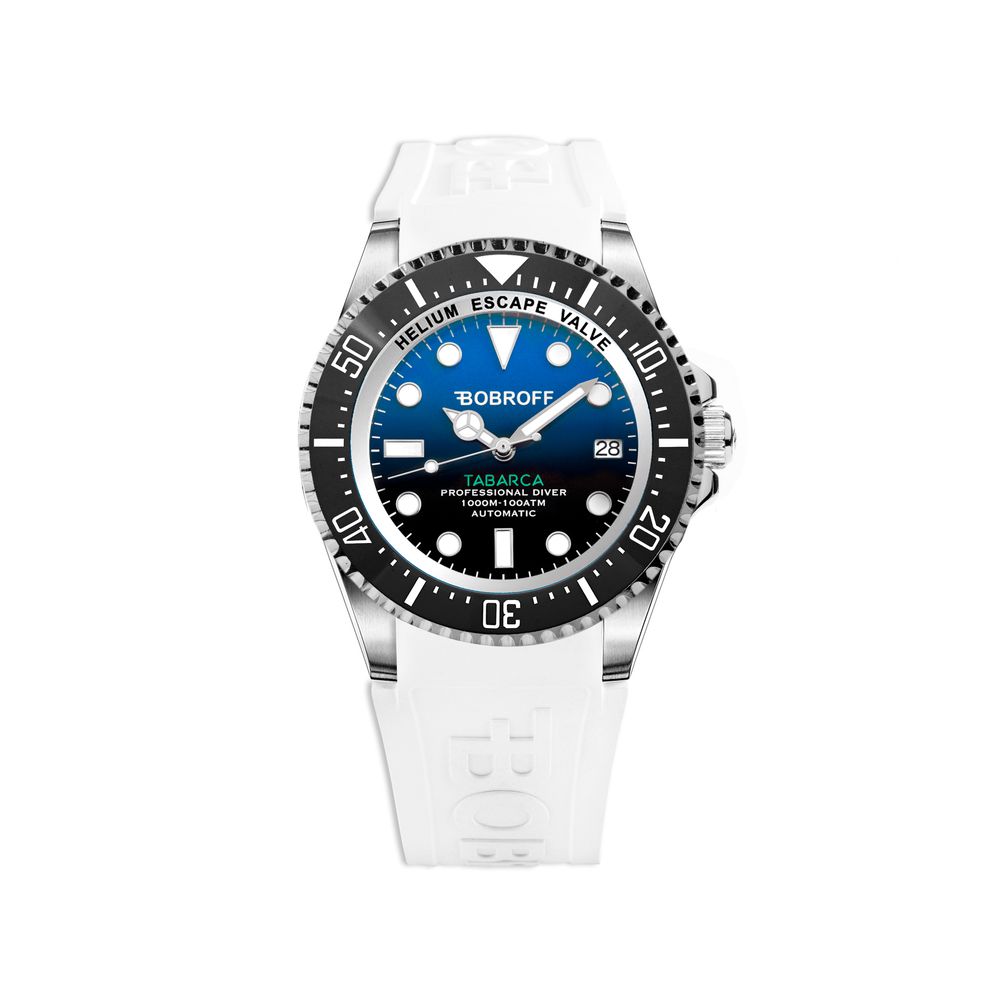 Bobroff Tabarca Men's Automatic Diver Watch – White Rubber Strap