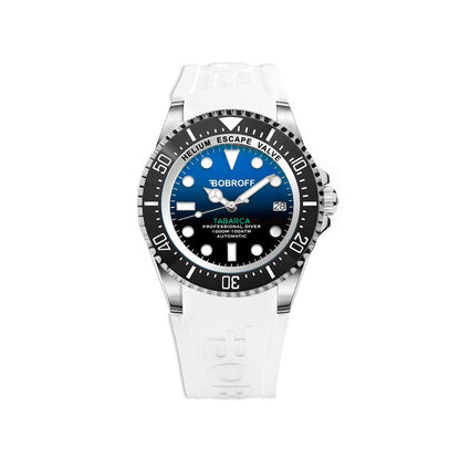 Bobroff Tabarca Men's Automatic Diver Watch – White Rubber Strap