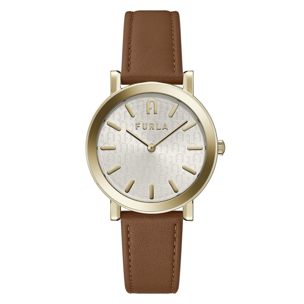 Furla Dress Women's Watch – Brown Leather Strap, Gold Case, 38mm