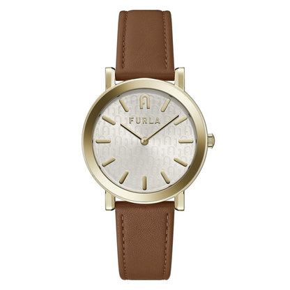 Furla Dress Women's Watch – Brown Leather Strap, Gold Case, 38mm