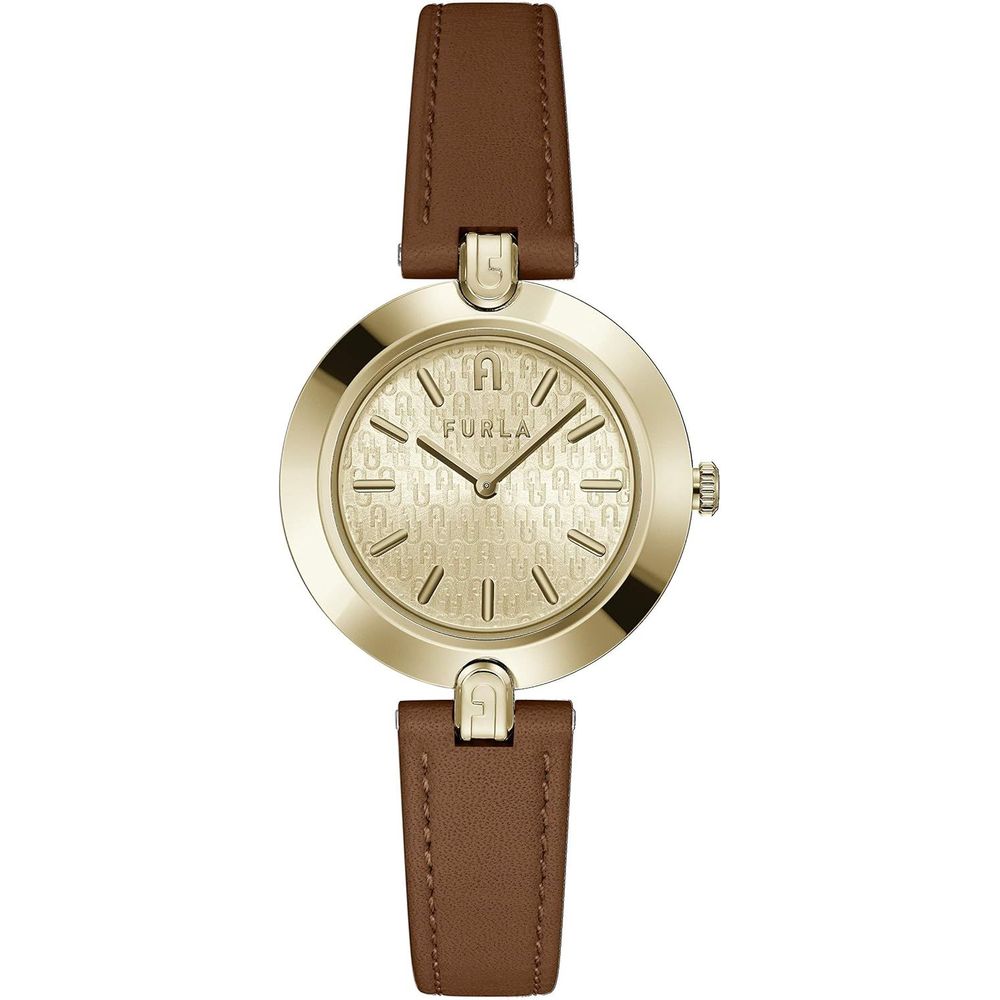 Furla Dress Women's Watch – Brown Leather Strap, Gold Case, 30mm (Classic)