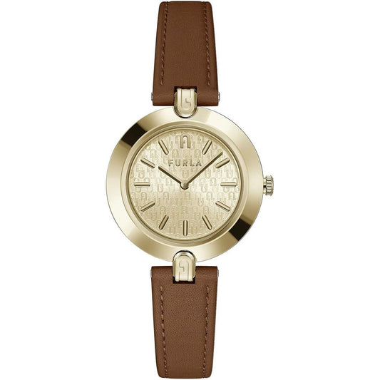 Furla Dress Women's Watch – Brown Leather Strap, Gold Case, 30mm (Classic)