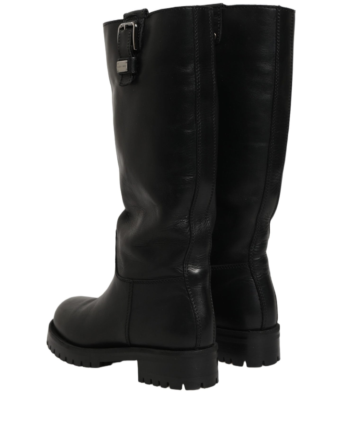 Dolce & Gabbana Black Leather Buckle Detail Mid Calf Boots