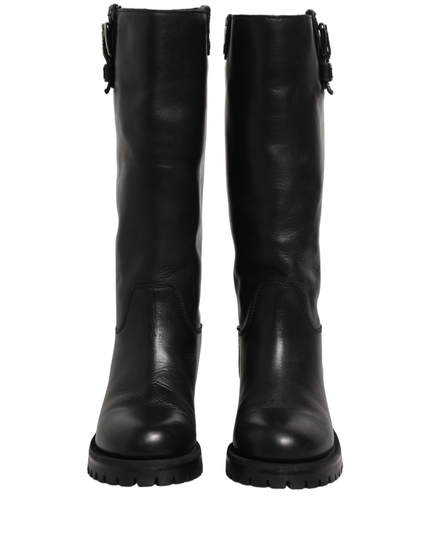 Dolce & Gabbana Black Leather Buckle Detail Mid Calf Boots