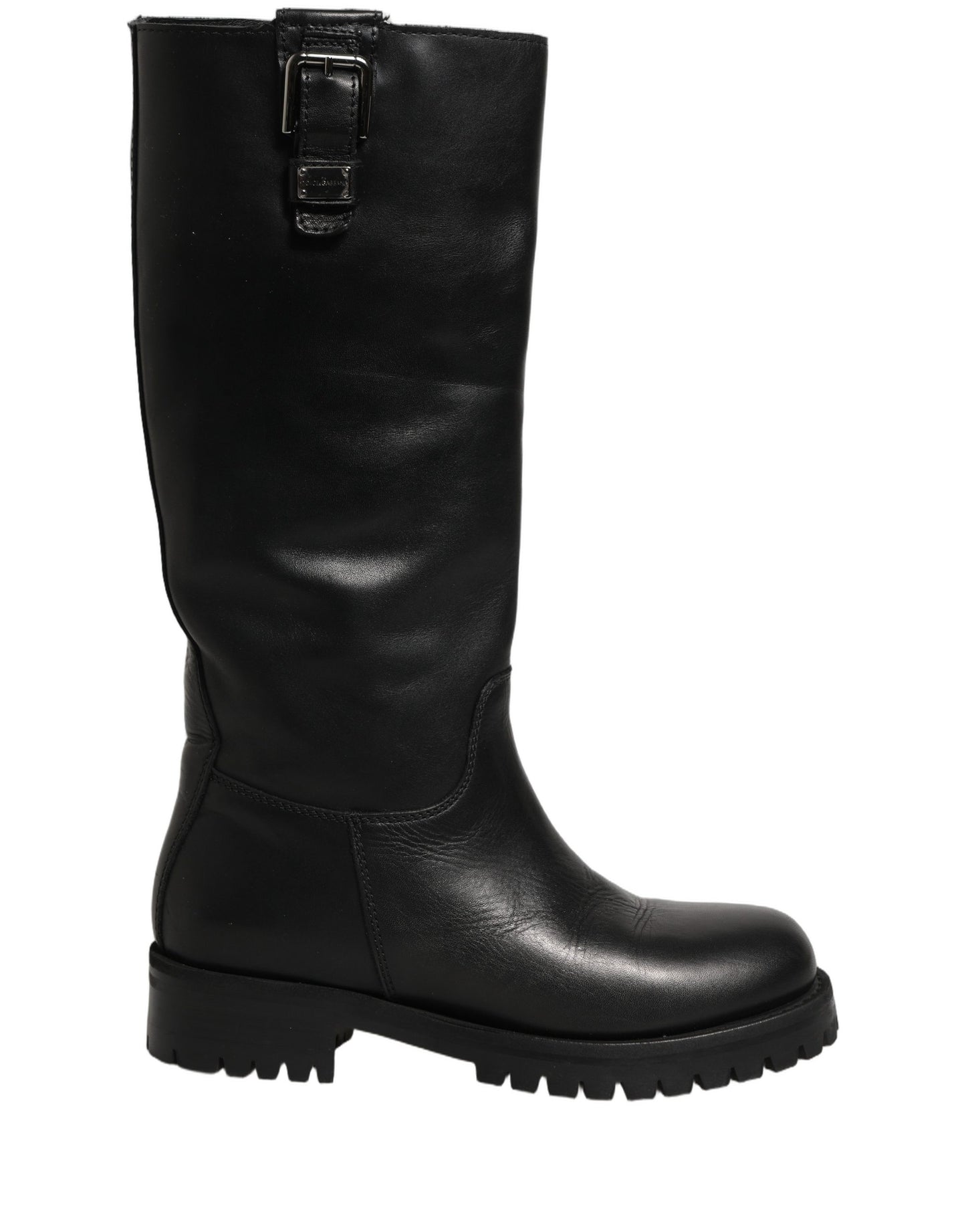 Dolce & Gabbana Black Leather Buckle Detail Mid Calf Boots