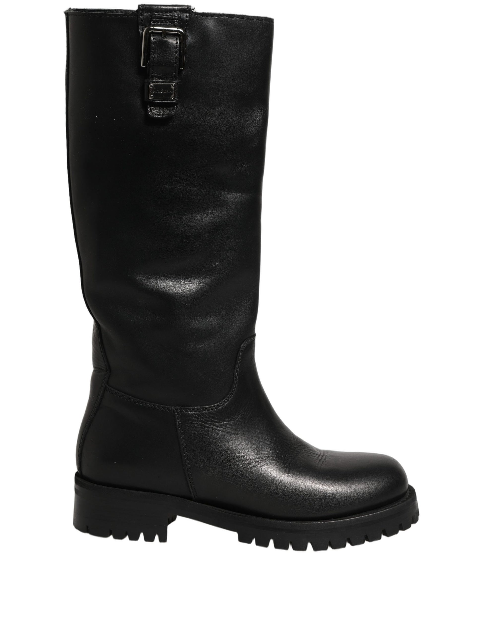 Dolce & Gabbana Black Leather Buckle Detail Mid Calf Boots