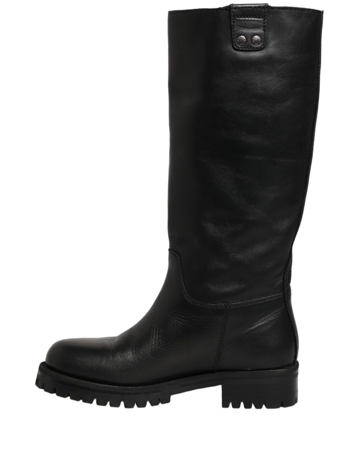 Dolce & Gabbana Black Leather Buckle Detail Mid Calf Boots