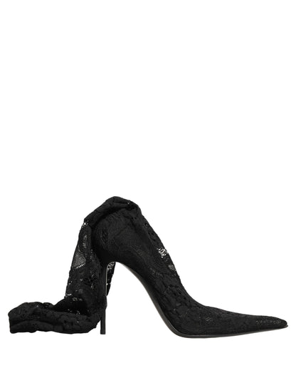 Dolce & Gabbana Black Taormina Lace Socks Boots Pumps Shoes