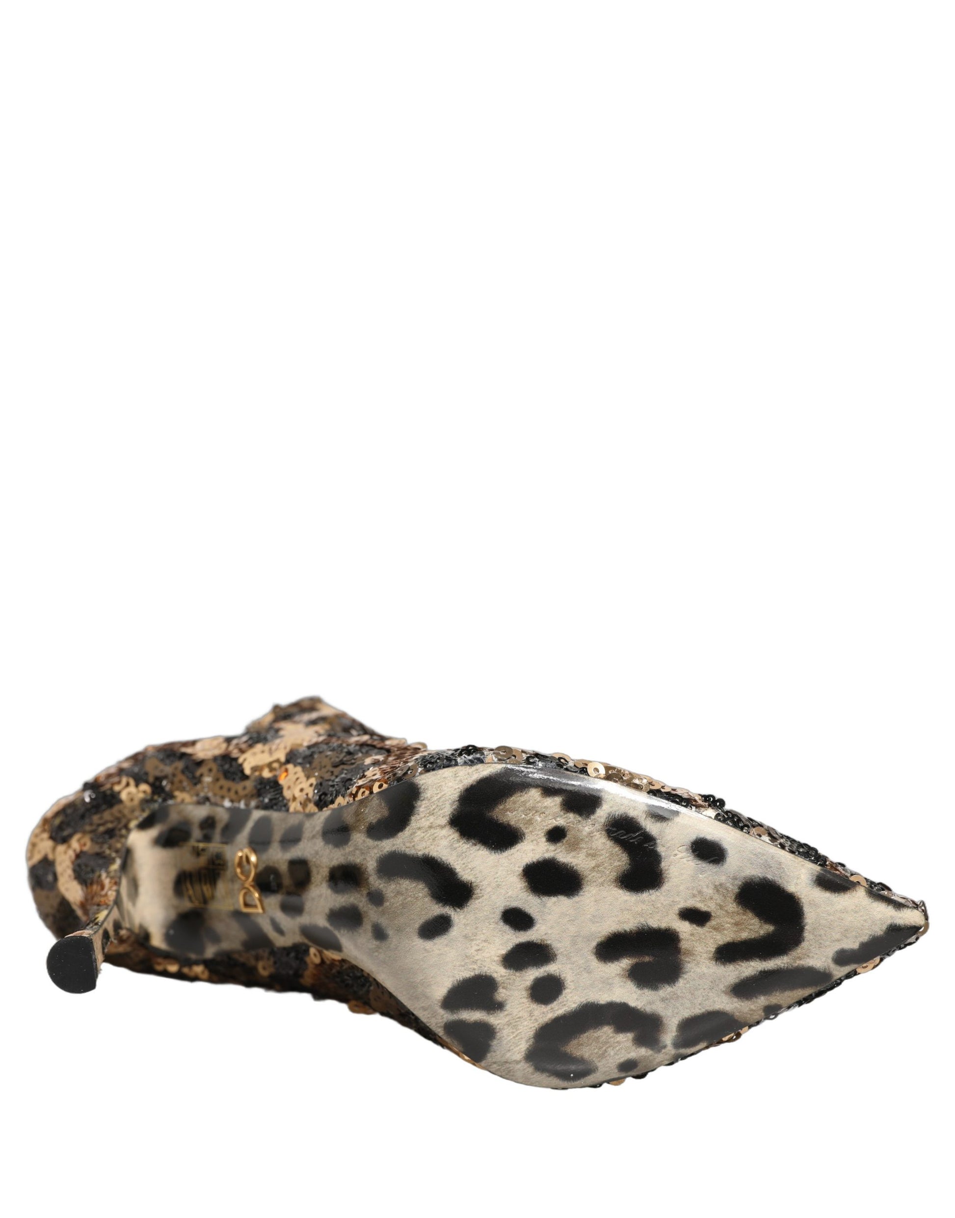 Dolce & Gabbana Gold Leopard Sequin Sock Ankle Boots