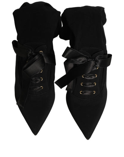 Dolce & Gabbana Black Stiletto Heels Mid Calf Boots