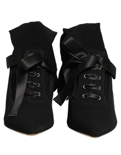 Dolce & Gabbana Black Stiletto Heels Mid Calf Boots