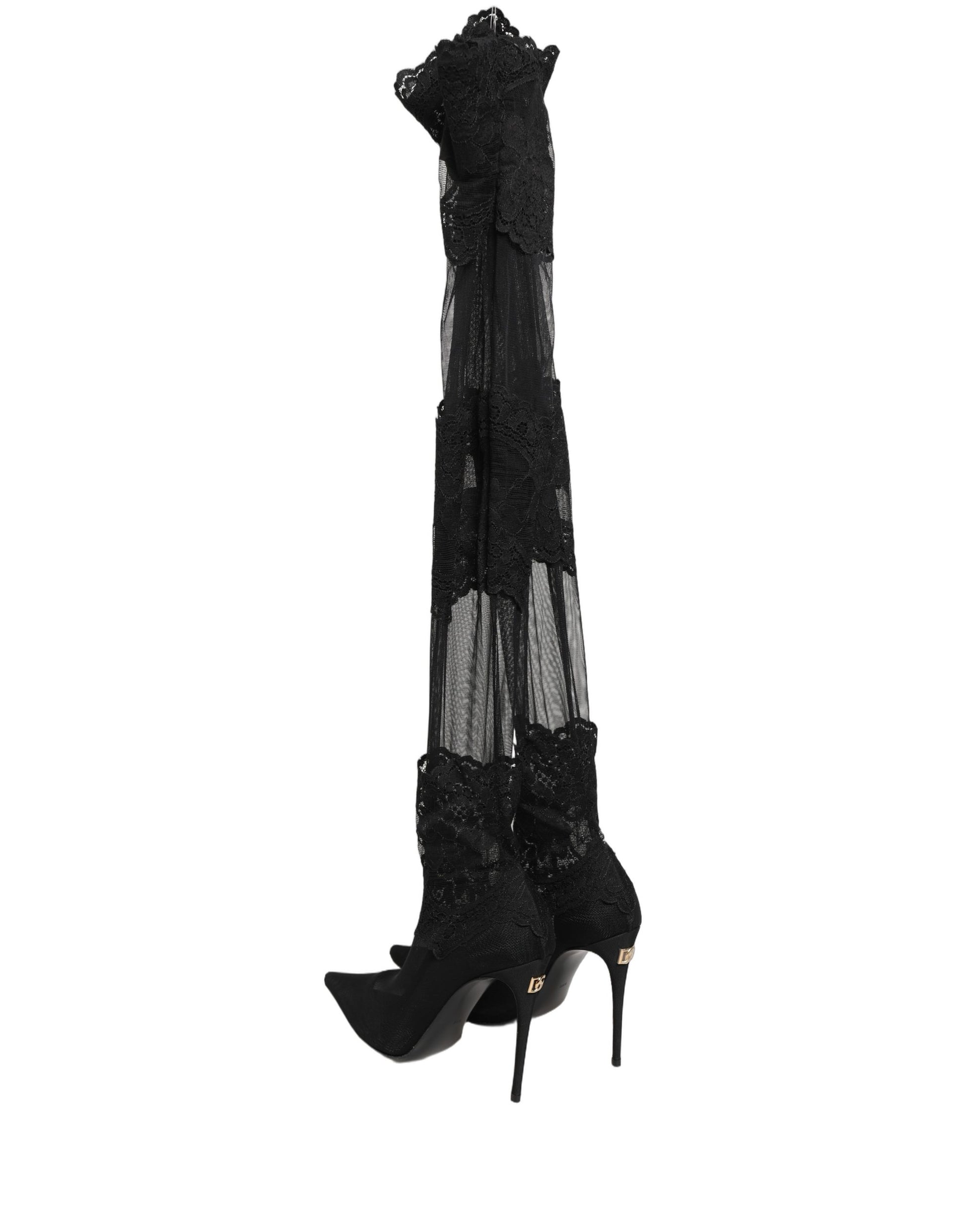 Dolce & Gabbana Black Over The Knee Sock Pumps