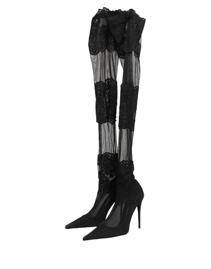 Dolce & Gabbana Black Over The Knee Sock Pumps