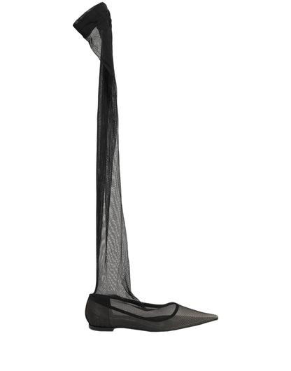 Dolce & Gabbana Black Over The Knee Tulle Flats Boots