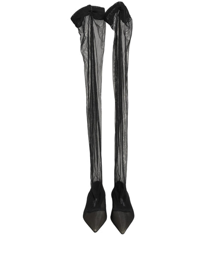 Dolce & Gabbana Black Over The Knee Tulle Flats Boots