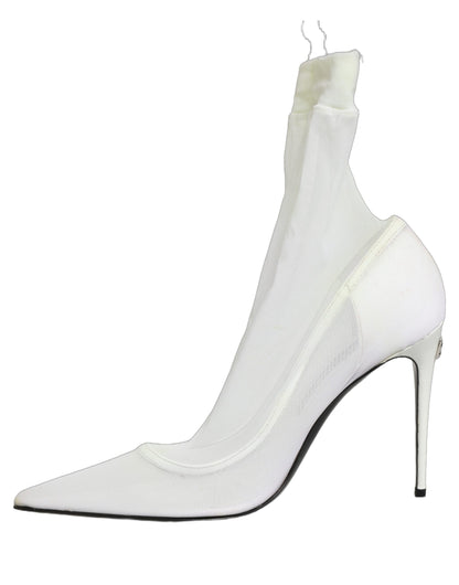 Dolce & Gabbana White Tulle Stretch Mesh Sock Boots Shoes