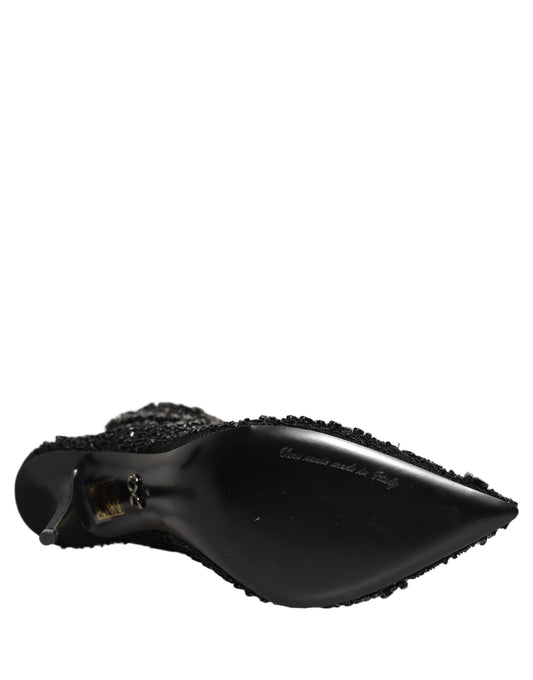 Dolce & Gabbana Black Embellished Mesh Ankle Boots