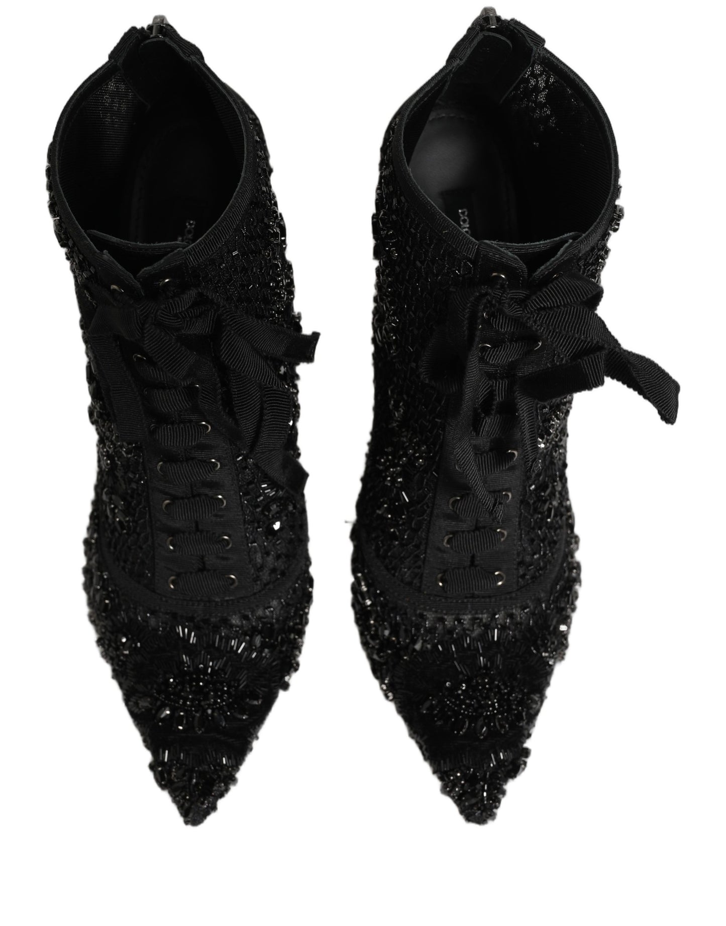 Dolce & Gabbana Black Embellished Mesh Ankle Boots