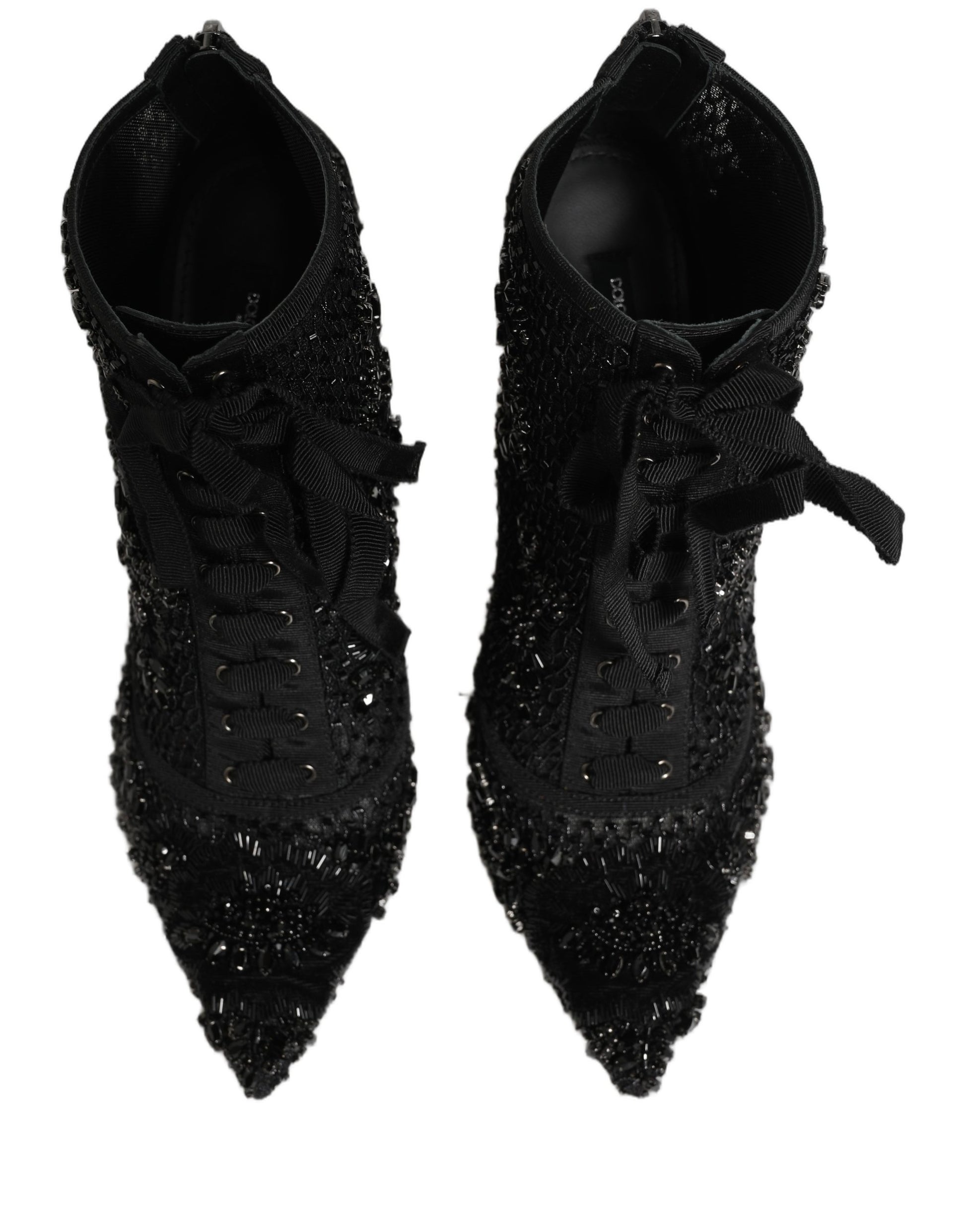 Dolce & Gabbana Black Embellished Mesh Ankle Boots