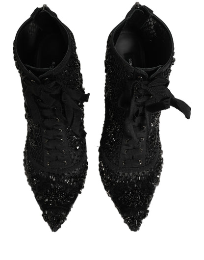 Dolce & Gabbana Black Embellished Mesh Ankle Boots