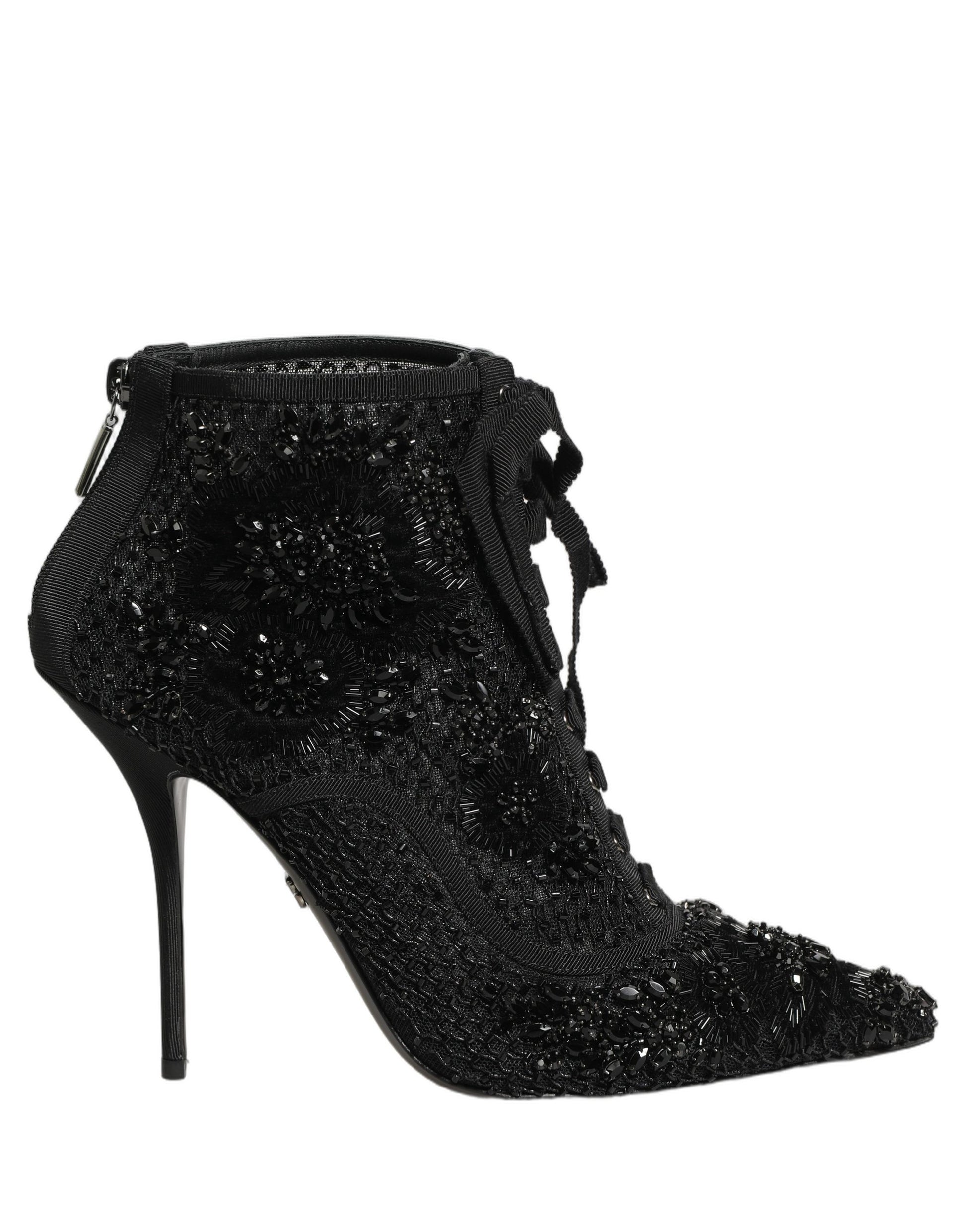 Dolce & Gabbana Black Embellished Mesh Ankle Boots