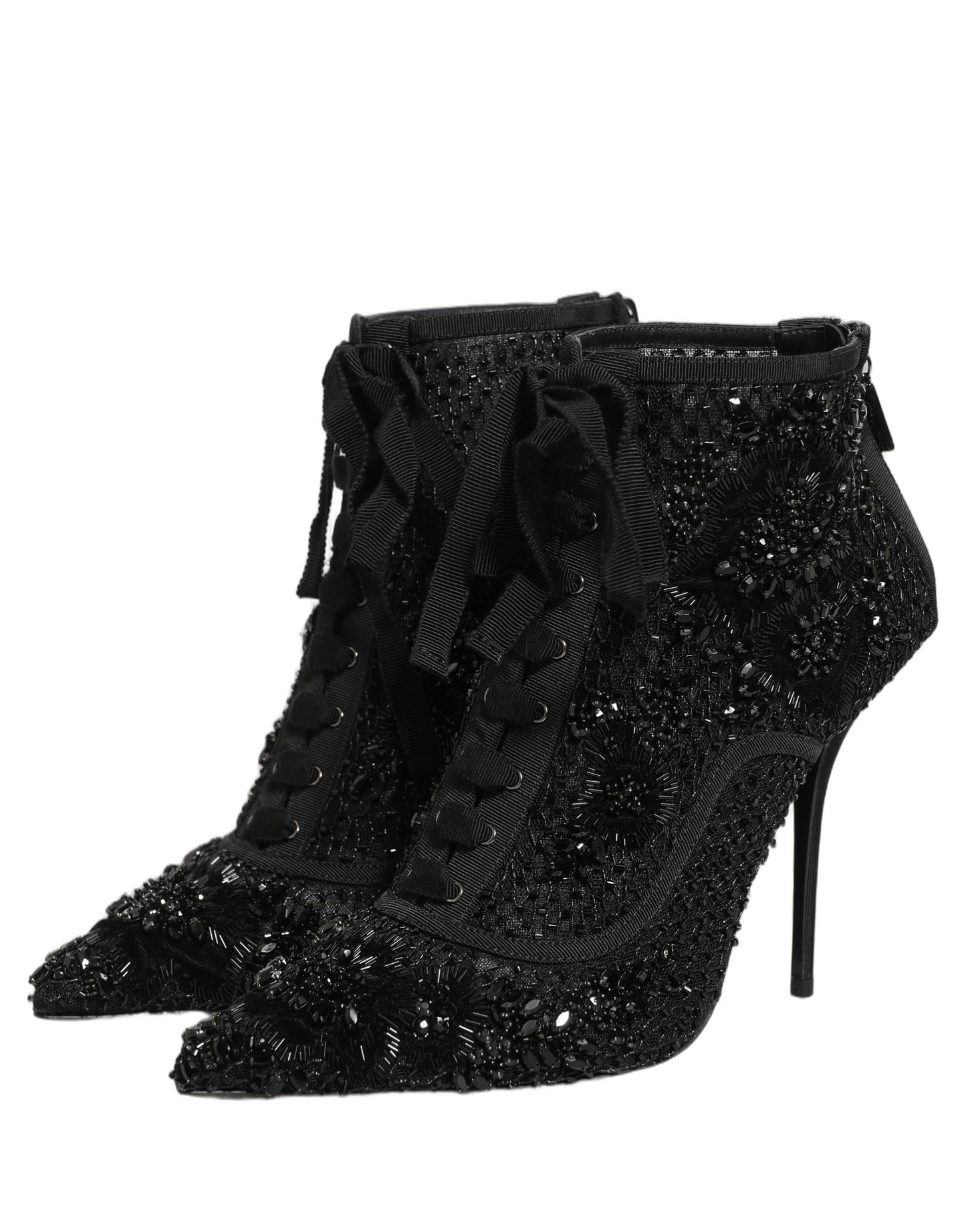 Dolce & Gabbana Black Embellished Mesh Ankle Boots