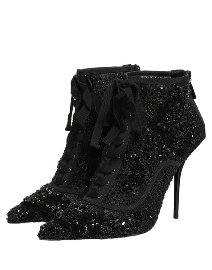 Dolce & Gabbana Black Embellished Mesh Ankle Boots