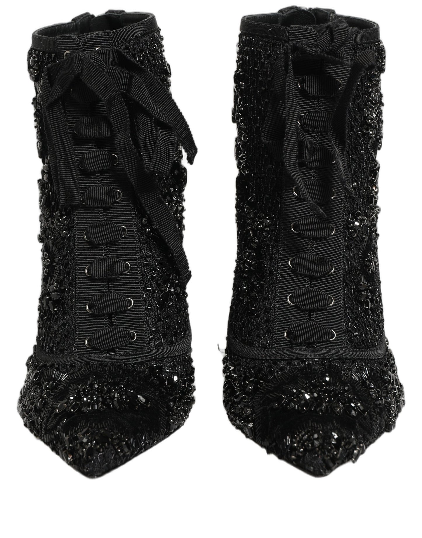 Dolce & Gabbana Black Embellished Mesh Ankle Boots