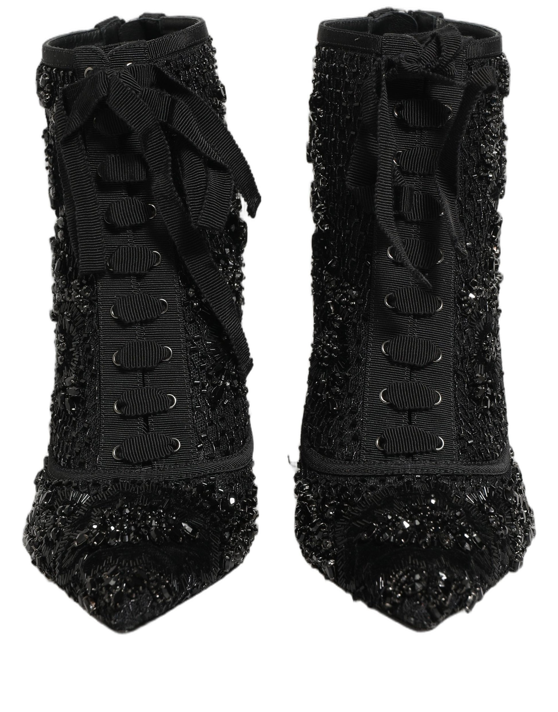 Dolce & Gabbana Black Embellished Mesh Ankle Boots