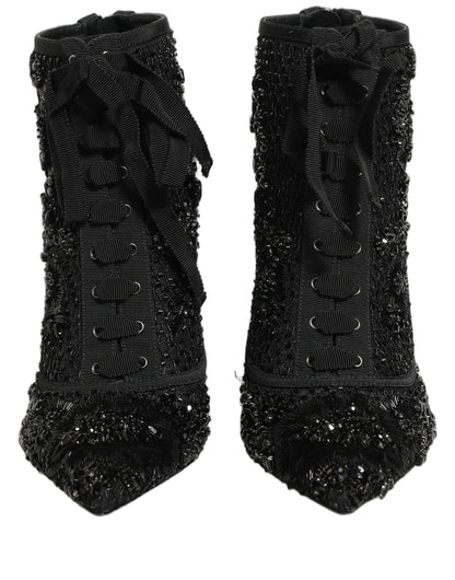 Dolce & Gabbana Black Embellished Mesh Ankle Boots
