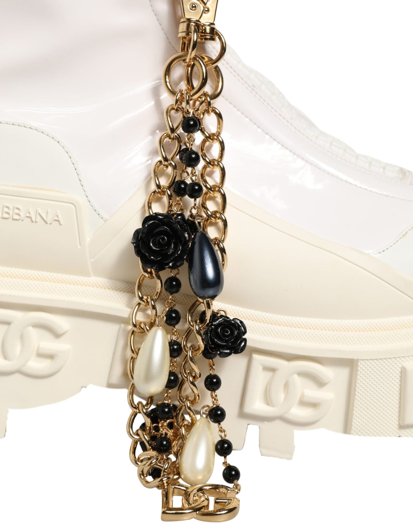 Dolce & Gabbana White Leather Rubber Logo Ankle Boots