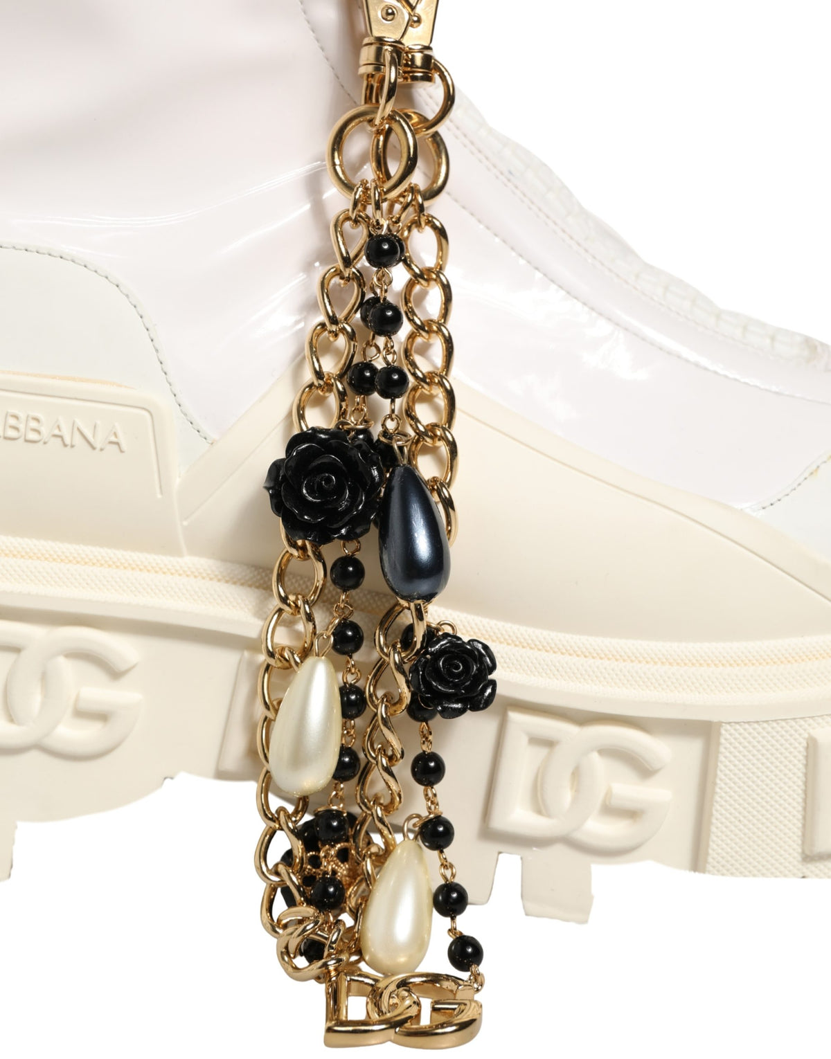 Dolce & Gabbana White Leather Rubber Logo Ankle Boots