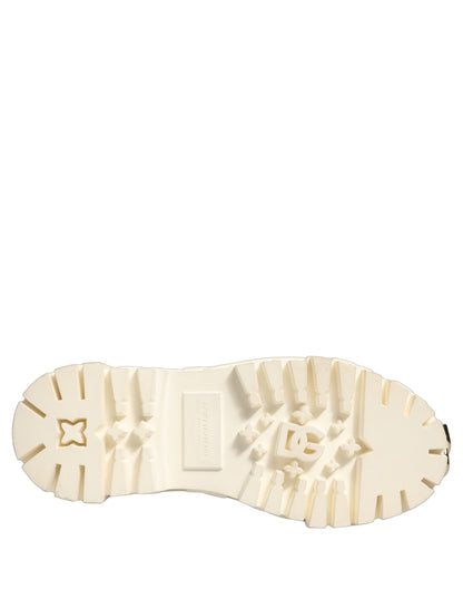 Dolce & Gabbana White Leather Rubber Logo Ankle Boots
