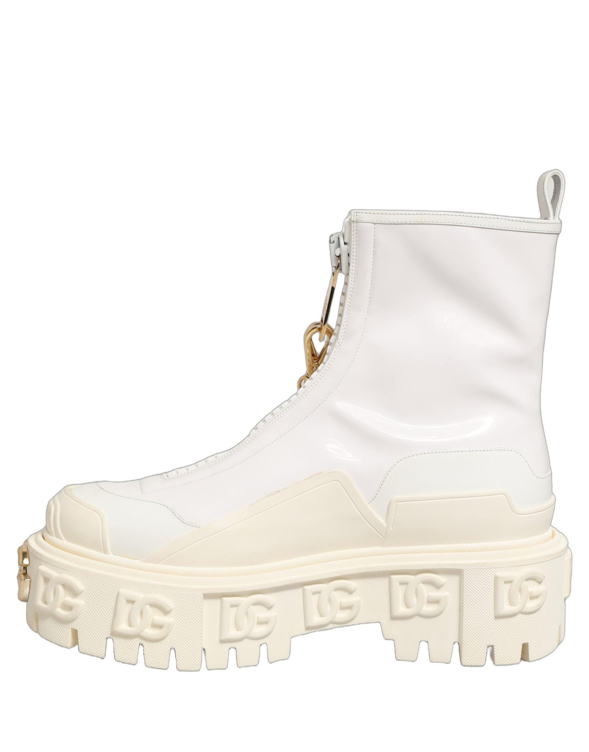 Dolce & Gabbana White Leather Rubber Logo Ankle Boots