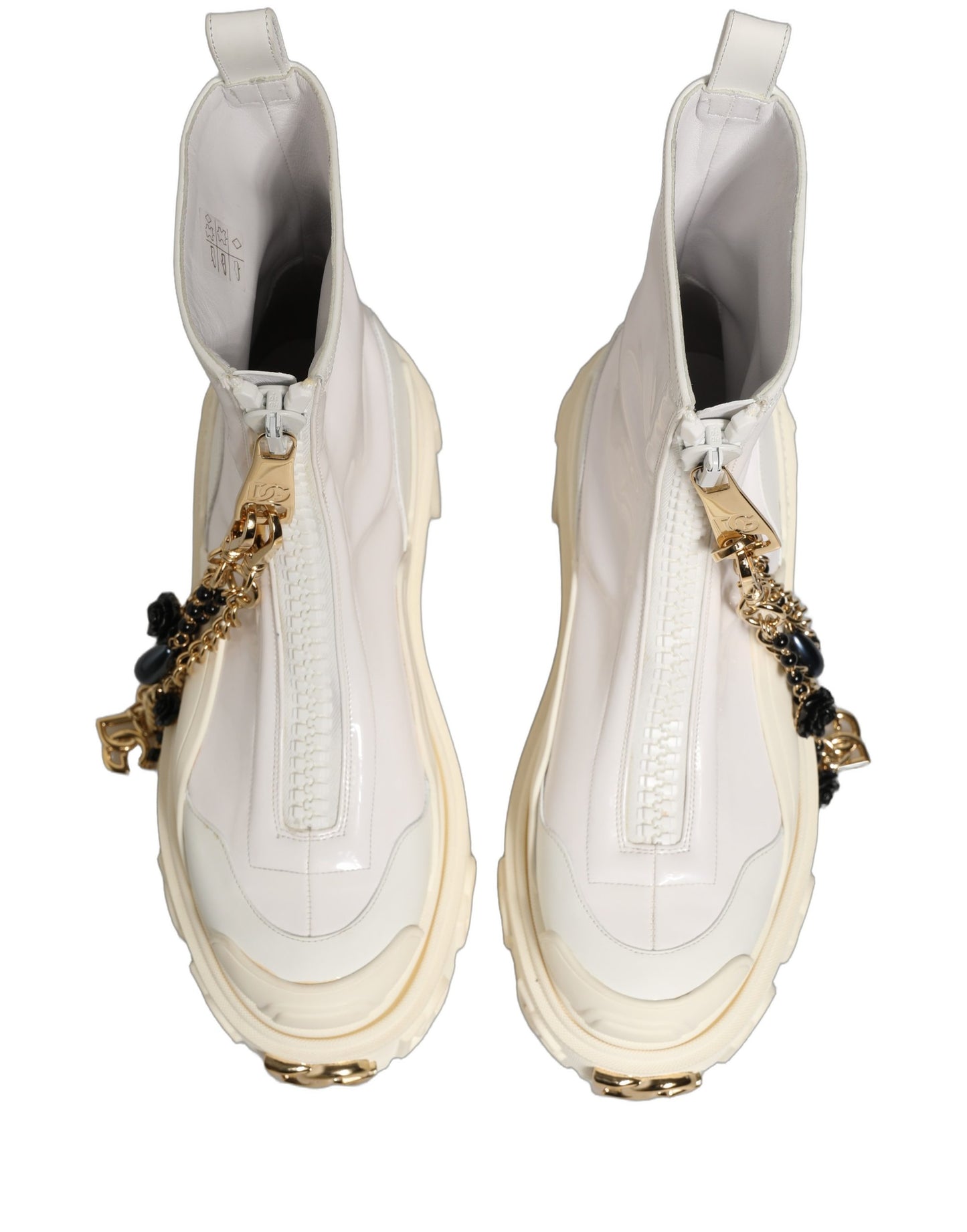 Dolce & Gabbana White Leather Rubber Logo Ankle Boots