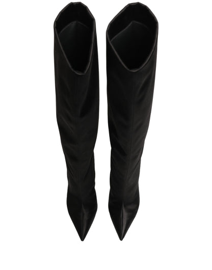 Dolce & Gabbana Black Satin Knee High Stiletto Boots