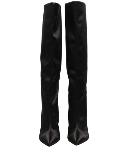 Dolce & Gabbana Black Satin Knee High Stiletto Boots