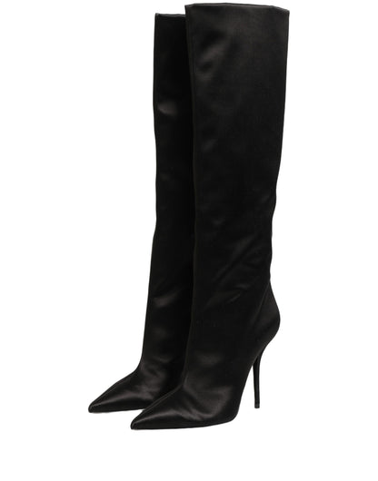 Dolce & Gabbana Black Satin Knee High Stiletto Boots