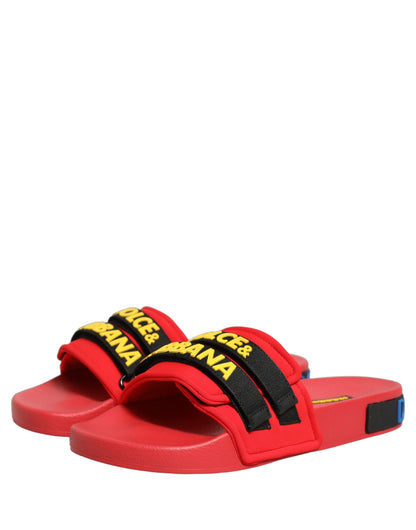 Dolce & Gabbana Red Logo Strap Pool Slide Sandals