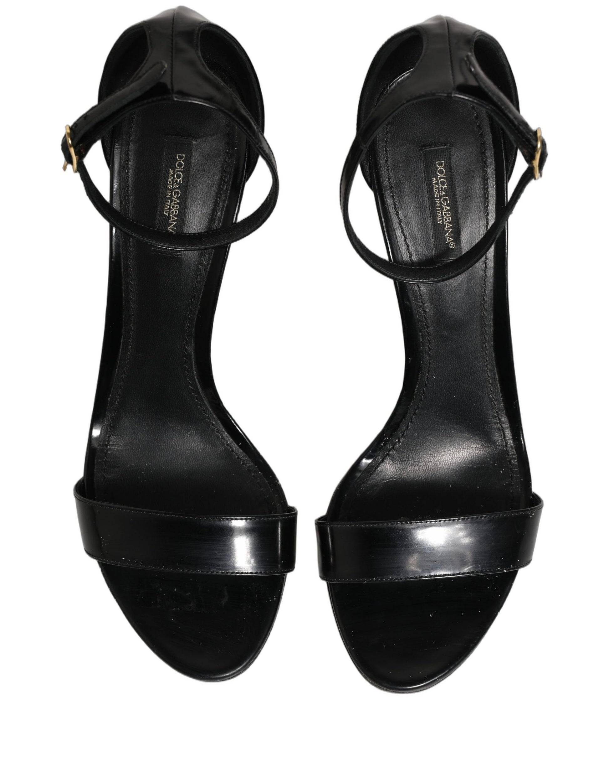 Dolce & Gabbana Black Leather Ankle Strap Heels Sandals Shoes