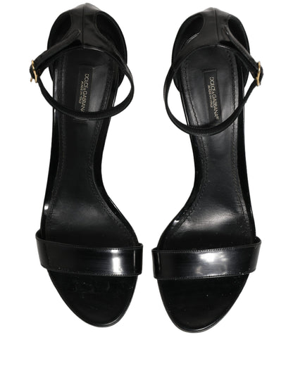 Dolce & Gabbana Black Leather Ankle Strap Heels Sandals Shoes