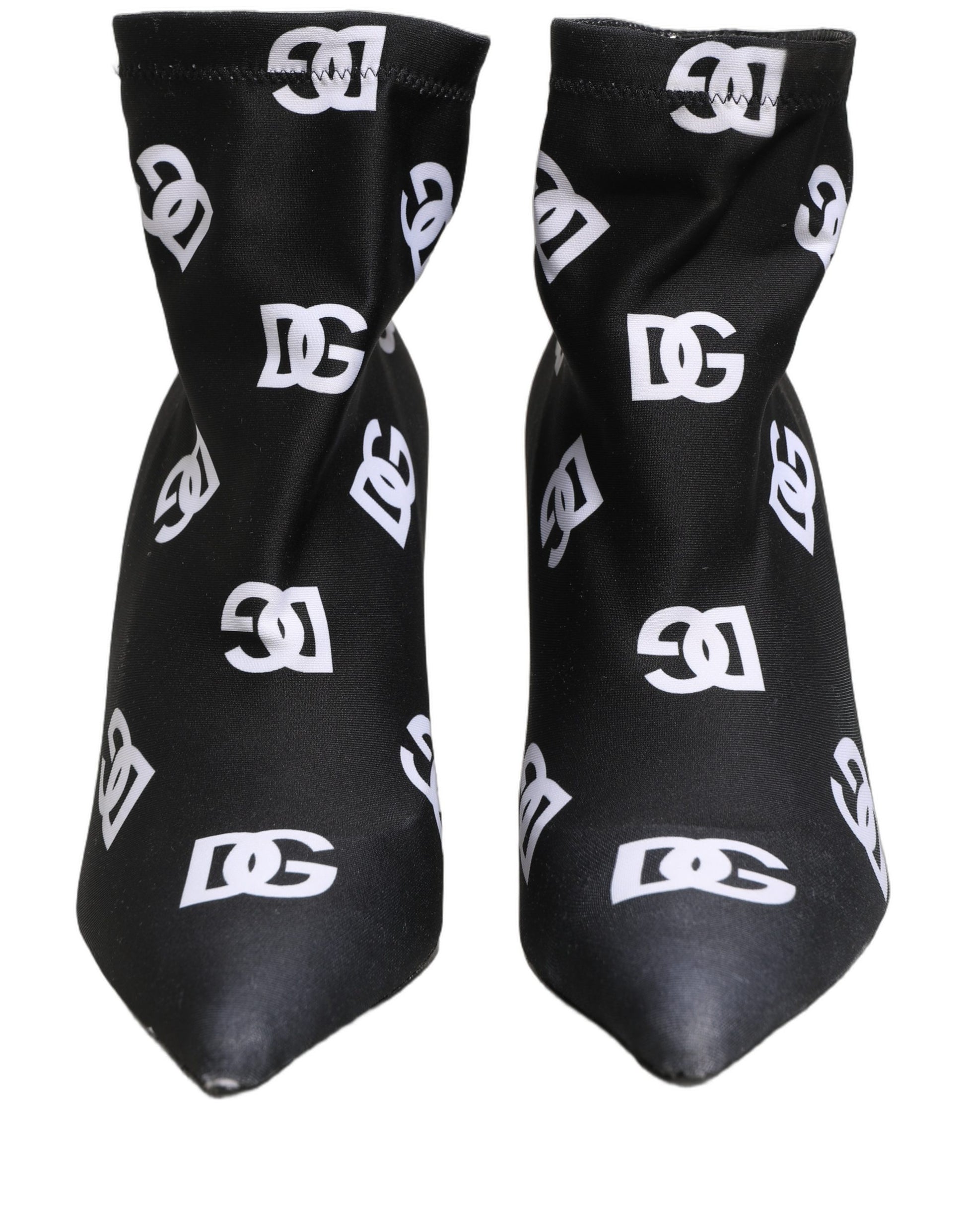 Dolce & Gabbana Black Logo Stretch Heels Ankle Boots