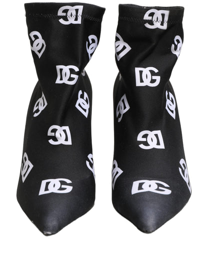 Dolce & Gabbana Black Logo Stretch Heels Ankle Boots