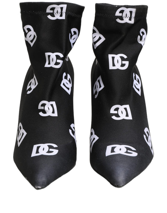Dolce & Gabbana Black Logo Stretch Heels Ankle Boots
