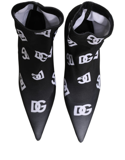 Dolce & Gabbana Black Logo Stretch Heels Ankle Boots