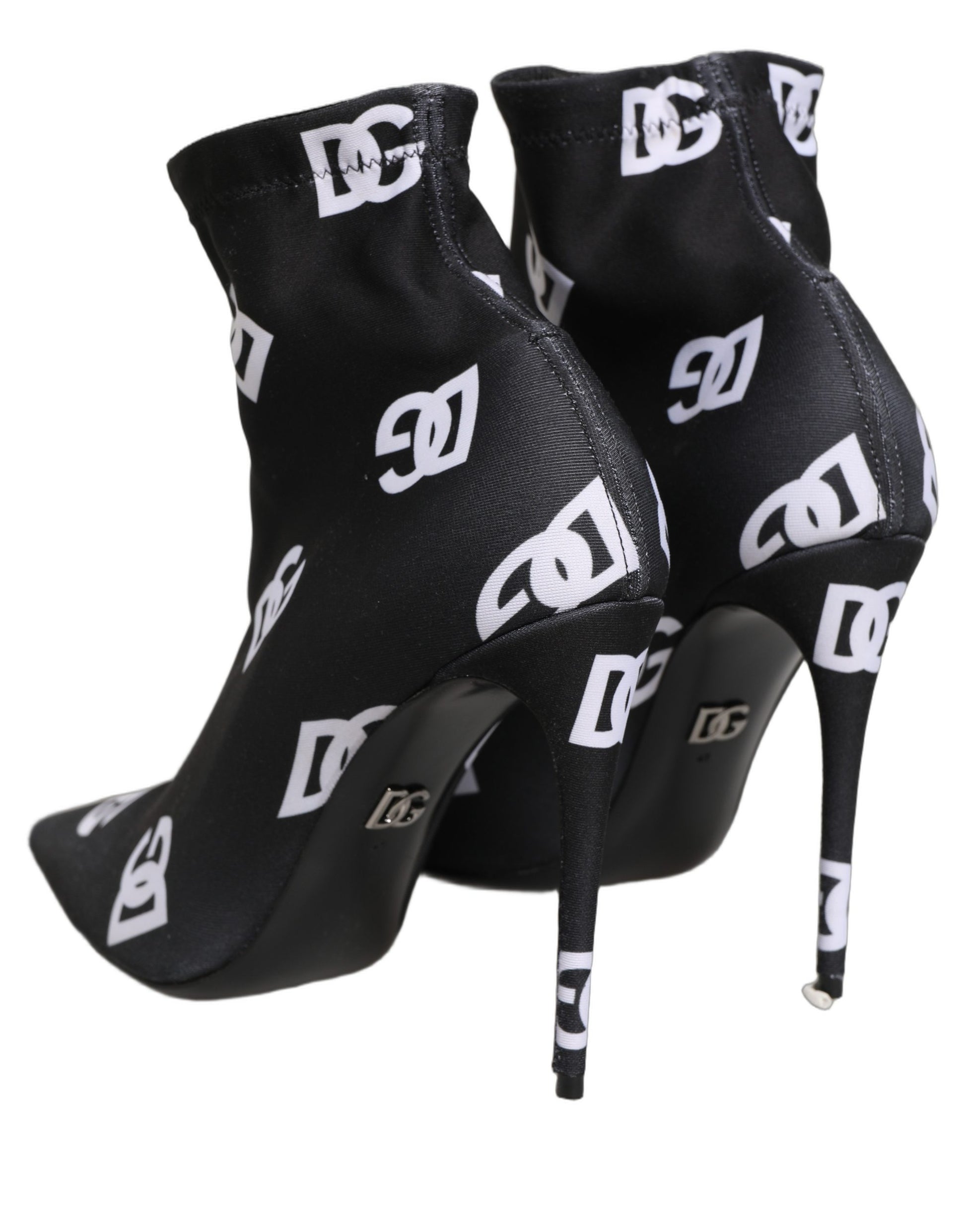 Dolce & Gabbana Black Logo Stretch Heels Ankle Boots