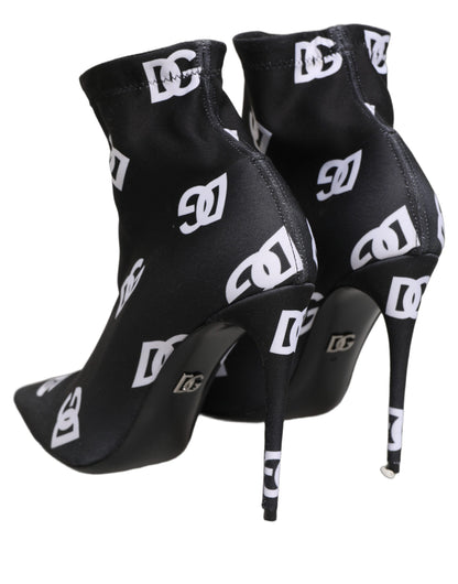 Dolce & Gabbana Black Logo Stretch Heels Ankle Boots