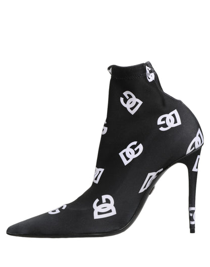 Dolce & Gabbana Black Logo Stretch Heels Ankle Boots