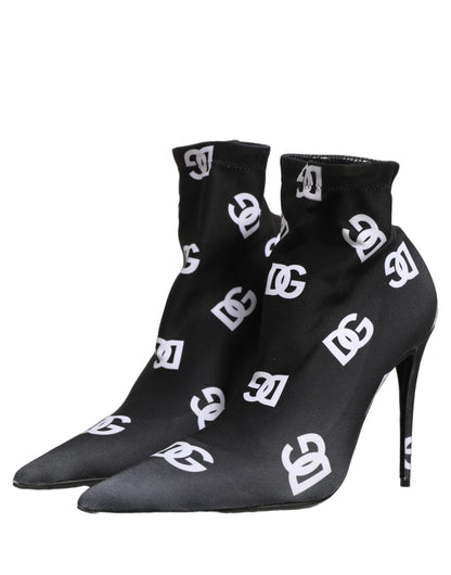 Dolce & Gabbana Black Logo Stretch Heels Ankle Boots
